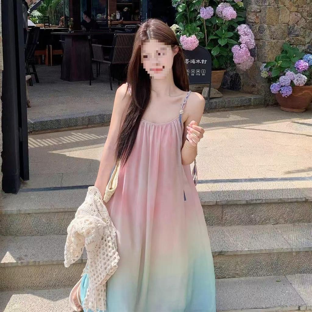Korean sweet gradual change beach temperament suspender dress summer new design seaside vacation suspender dress