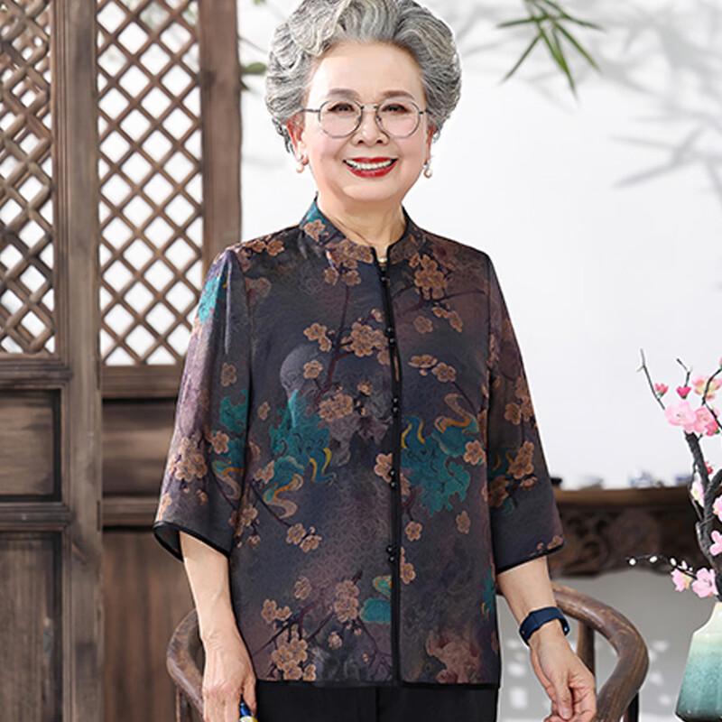Grand Tang Lady Elegant Stand-up Collar Shirt for Elderly Women