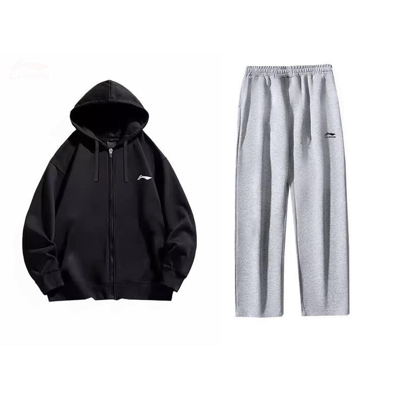 Li Ning Hooded Cardigan Sweatshirt Comfortable Long Pants Casual Sports Suit Unisex suit YWDU347-1+AKLUA01-2
