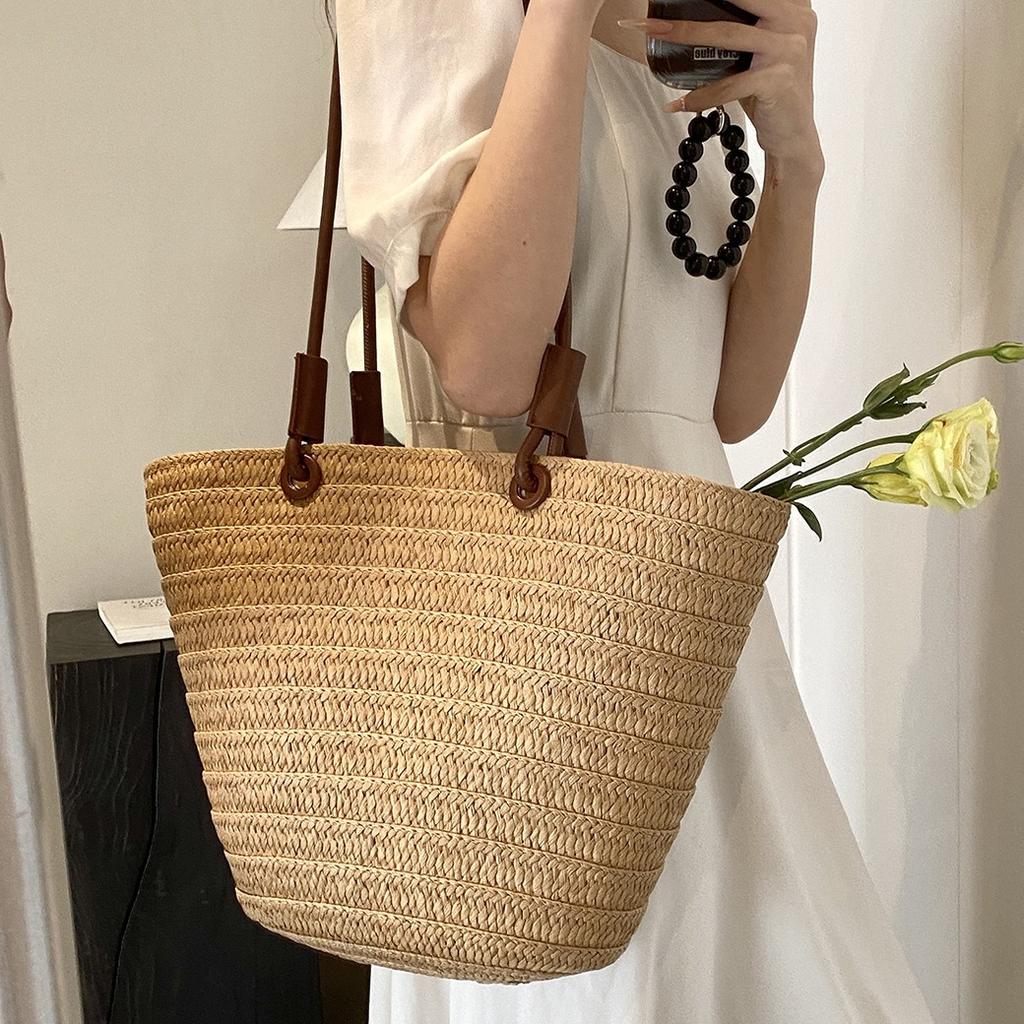Woven Straw Tote Bag for Women Straw Bag Women's Summer New Fashion Woven Beach Bag Large Capacity Commuter Shoulder Tote Bag
