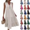 Women's Fashion Sleeveless Pleated Loose V-Neck Mid-Length Solid Colour Dresses