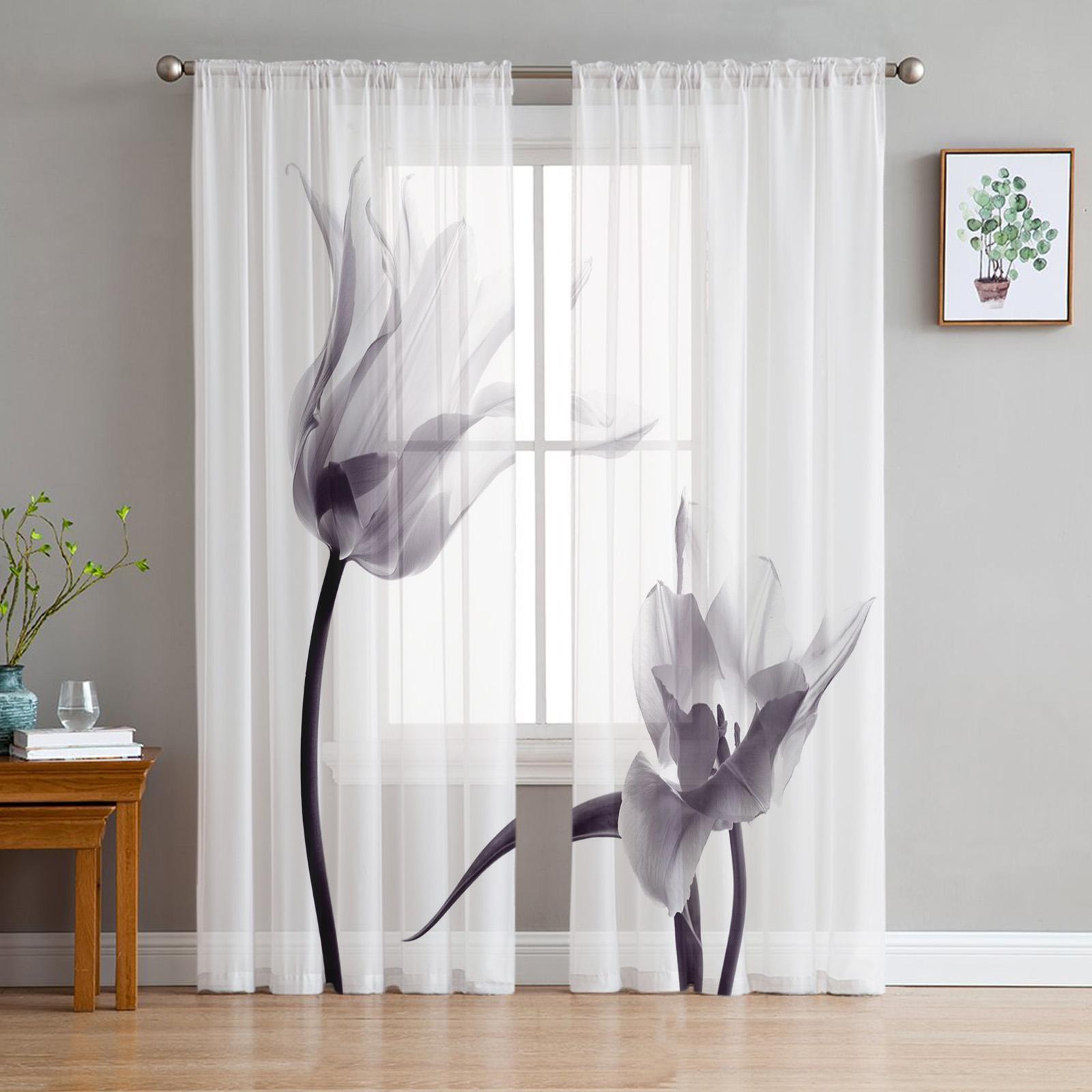 

Прозрачные шторы с растениями, тюльпанами, современные марлевые занавески для гостиной, спальни, вуаль, занавески из пряжи