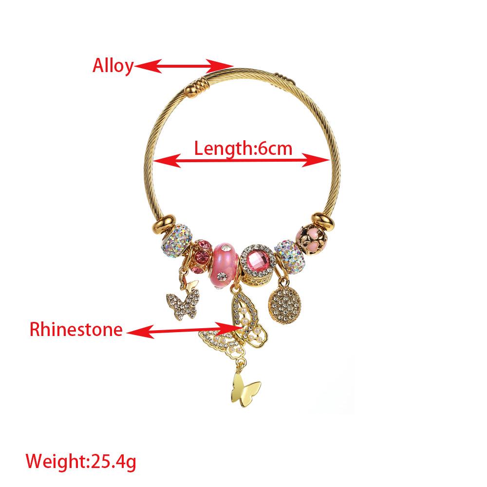 Bracelet Pendentif Cœur d'Amour Perlé Personnalisé Dora de Pan - Jonc Couple Réglable en Acier Inoxydable