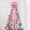 Christmas Tree Topper, 32x12 Inches Large Toppers Bow with Glitter Satin Mesh Streamer, Pink Christmas Tree Topper for Christmas Home Decoration