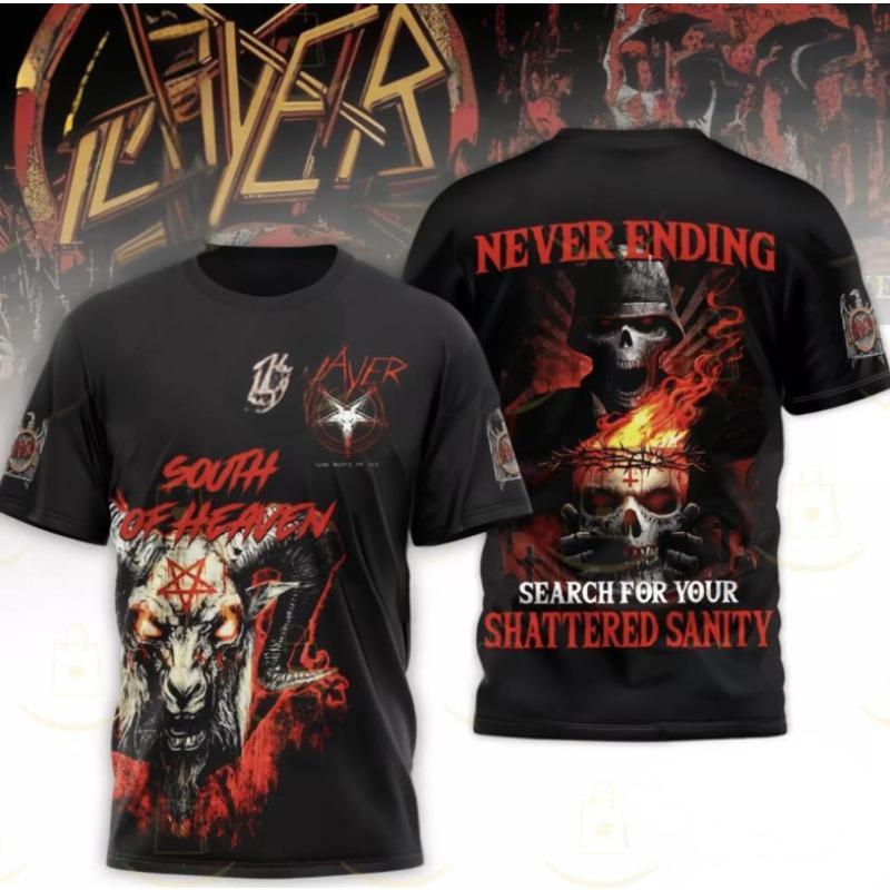 3D Printed T-shirt From Metal Rock Band Slayer Men's T-shirt, Hip-hop Street T-shirt, Fashionable Short-sleeved Top