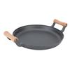 BBQ Grill Pan with Dual Wooden Handles Round Cast Iron Steak Frying Meat Roasting Skillets for