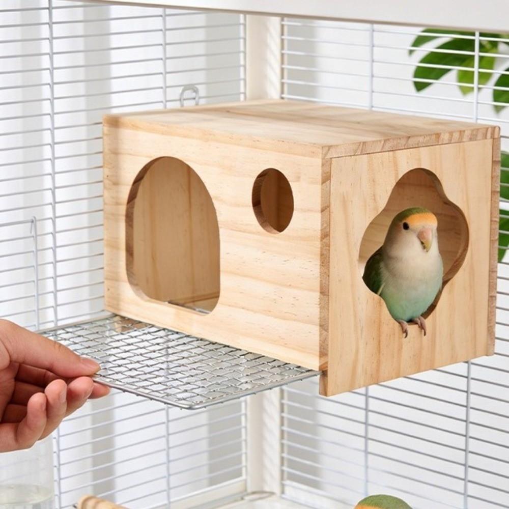 Bissfeste Papageien Zuchtbox Atmungsaktiv Abnehmbar Holz Vogelhaus Netzboden Großer Raum Vogel Hängematte Käfig Zubehör