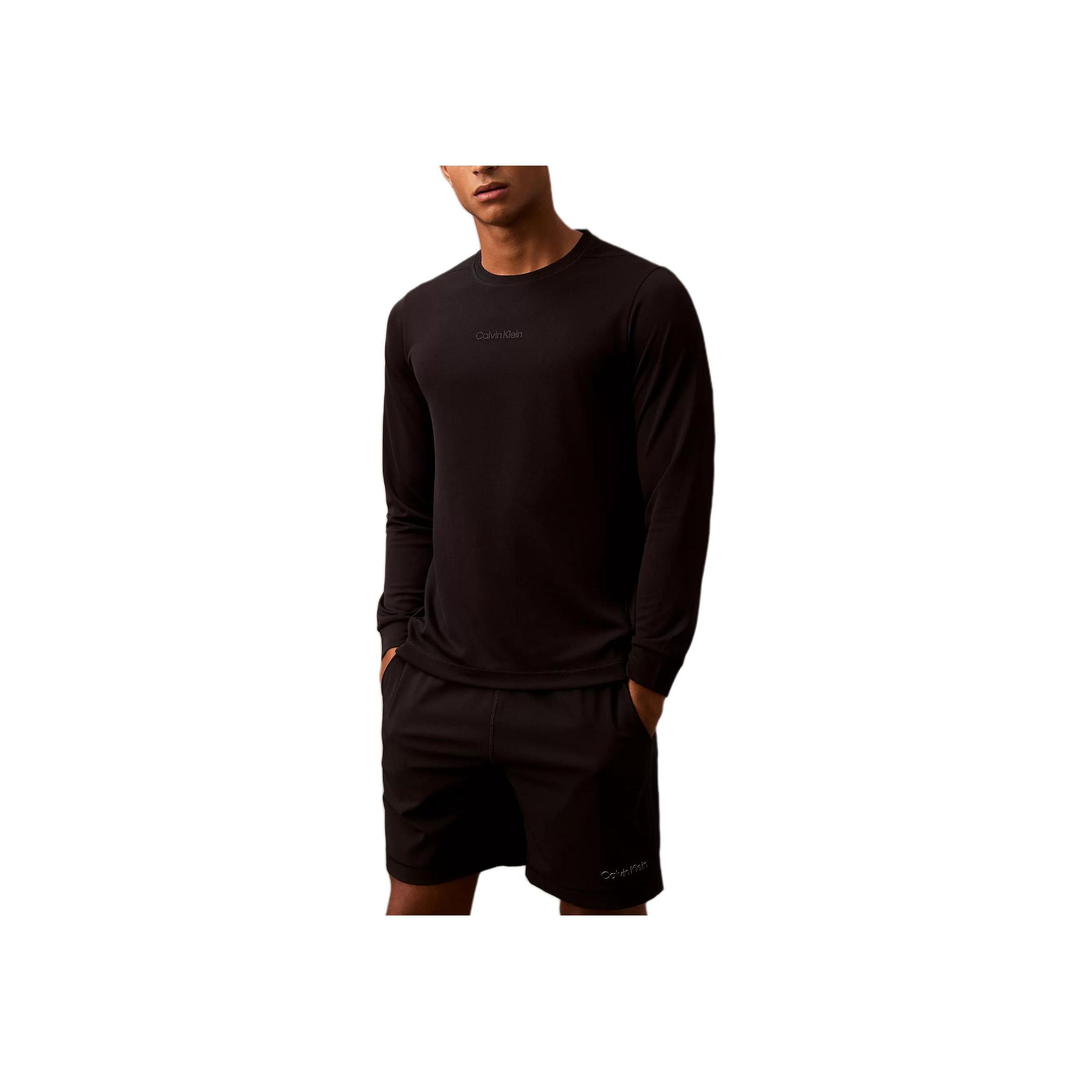 

Calvin Klein Минималистская однотонная футболка с круглым вырезом, влагоотводящая, с длинным рукавом, мужская футболка, черный цвет 403F205-001