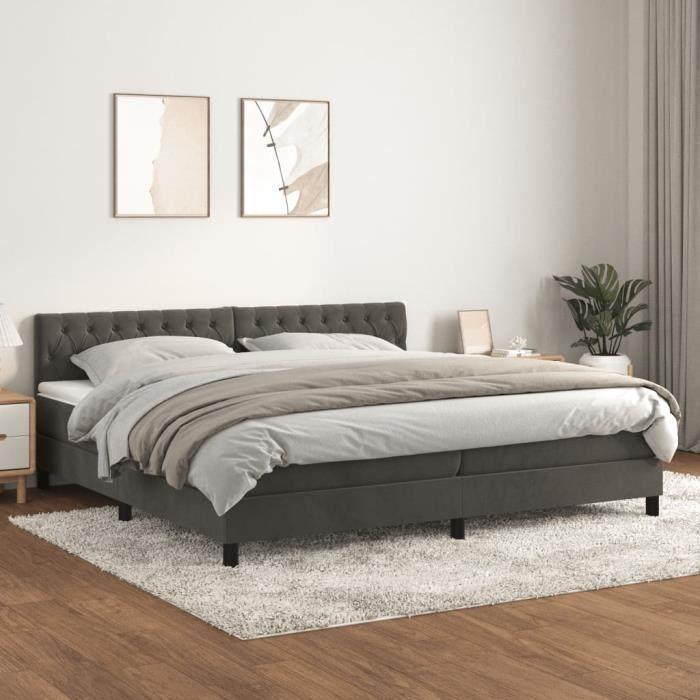 3141504 vidaXL Bed with Box Spring and Mattress Dark Grey 200x200cm Velvet