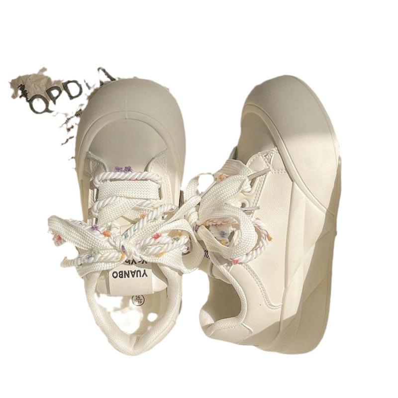 Muffin Sole Versatile Little White Shoes Ins Thick Baseplate Shoes Women's 2024 New Spring and Autumn Bread Shoes Casual Big Head Shoes