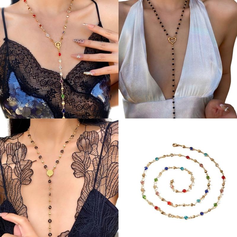 Trendy Black Glass Bead Necklace Infused with Colorful Details Decoration for Professional and Styles Enthusiasts