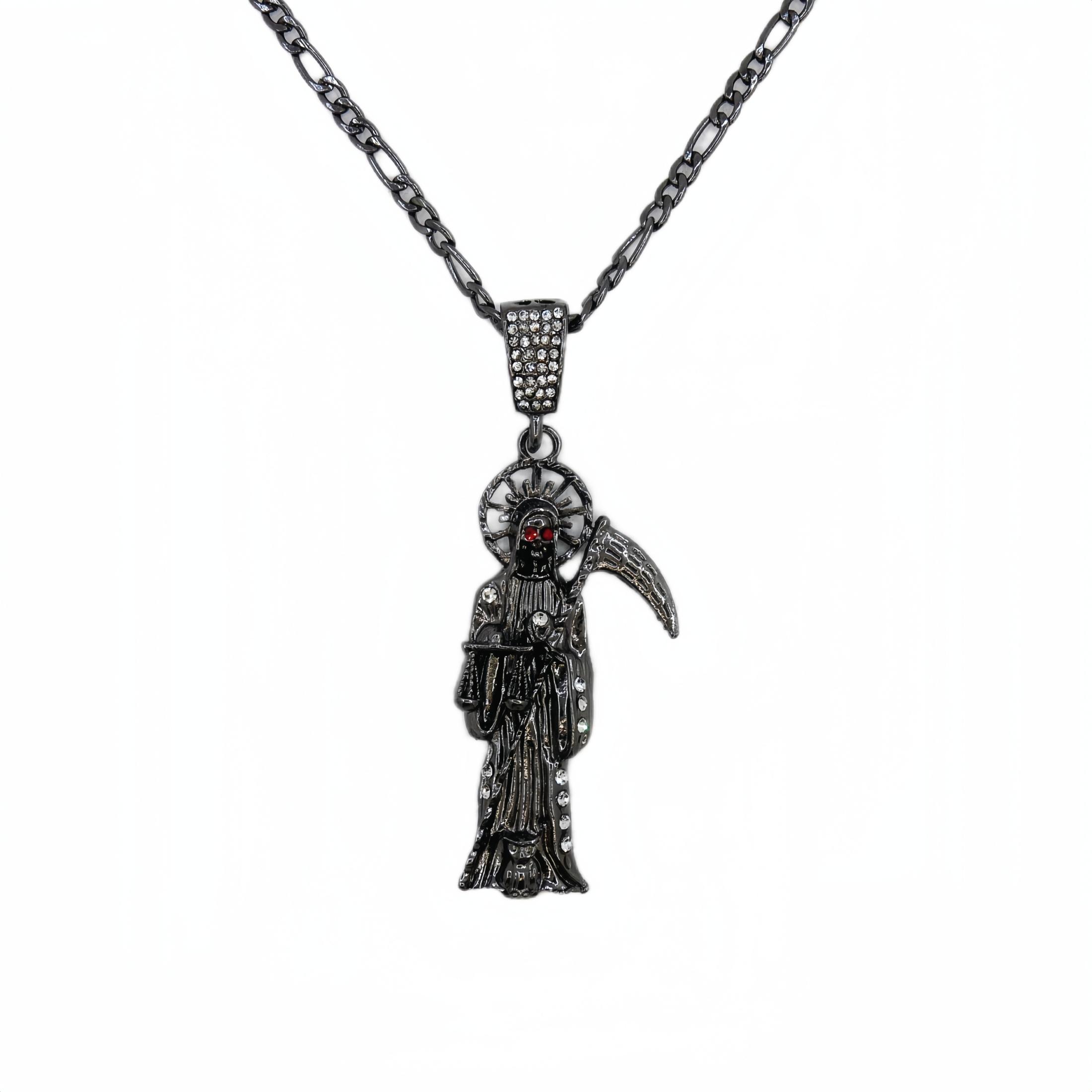 

Santa Muerte Necklace Figaro Chain Santisma Muerte Pendant/Charm St. Jude Men s Women s Necklace