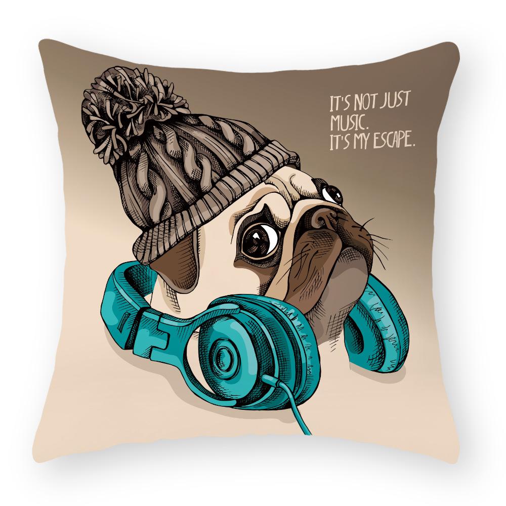 European and American Cartoon Dog Pillow Cover Peach Leather Velvet Print Pillow Cover Cushion Pillow Cover Car Sofa Waist