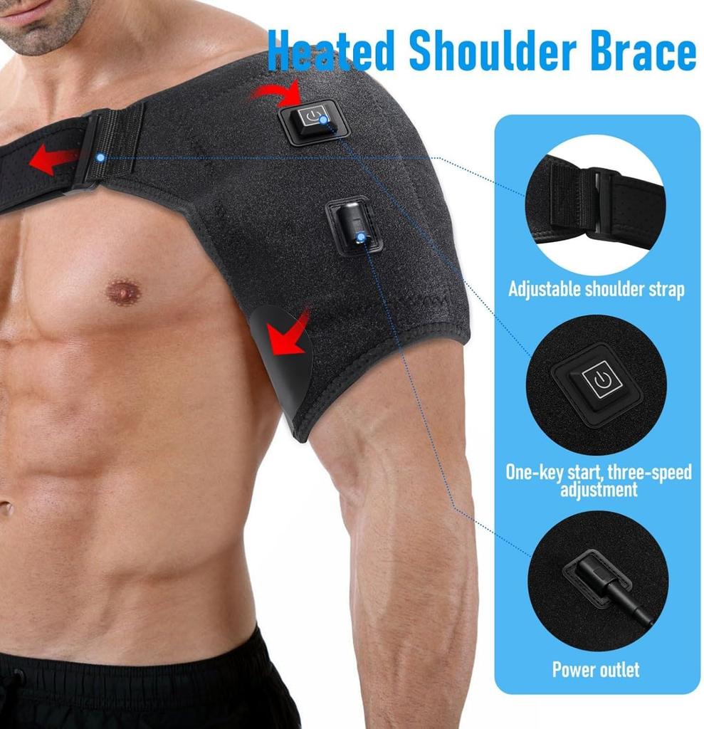 Electric Heated Shoulder Brace Wrap Pain Relief 3 Heat Levels Heating Pad Health Care Arm Shoulder Massage Support Belt Strap