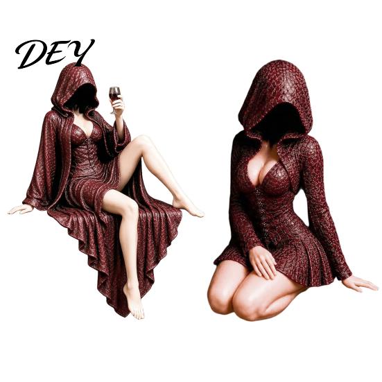Faceless Mystery Sculpture Hooded Midnight Reader with Wine Statue, Gothic Dark Fantasy Shadow Bookshelf Decor Figure, Resin Sitting for Home B