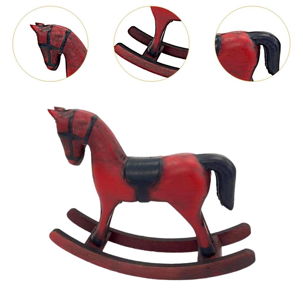 Wooden Rocking Horse Figurine Tabletop Ornament for Cabinet Entrance Bedroom