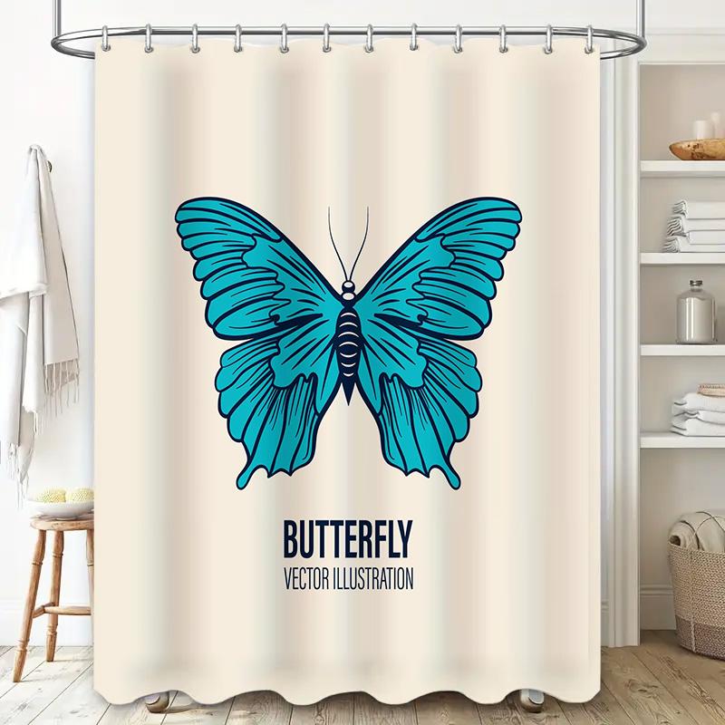 Blue Butterfly Shower Curtain Decorative Home Bath Accessories Printing Bathroom Wall Hanging Waterproof Fabric