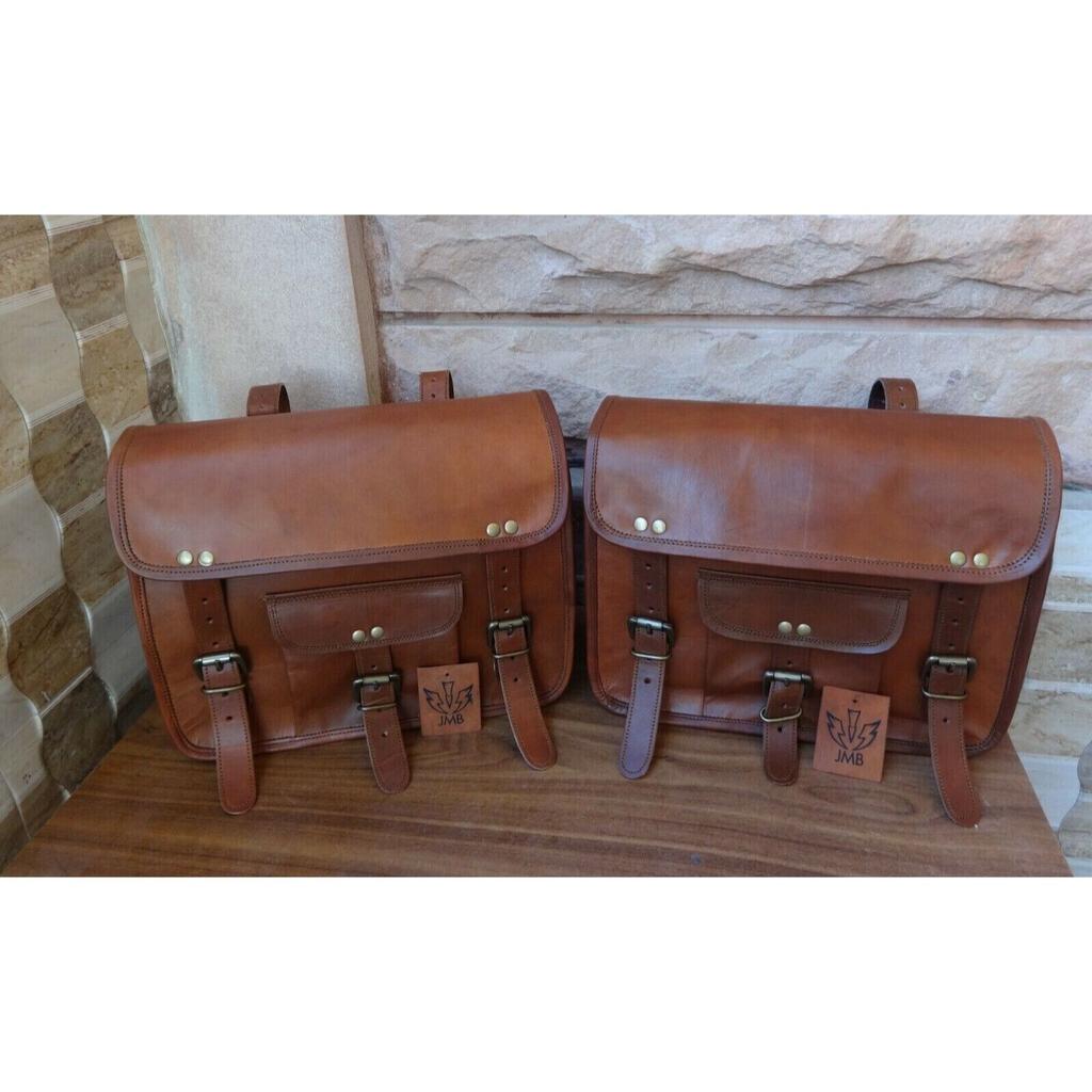 Saddlebags Bag Brown Leather Side Motorcycle Side Pouch Saddle Panniers 2 Bags