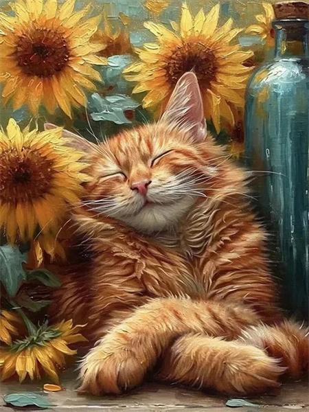 Full Square/Round 5D Diamond Painting Cat Sunflower Home Decor Embroidery Mosaic Animal Wall Art