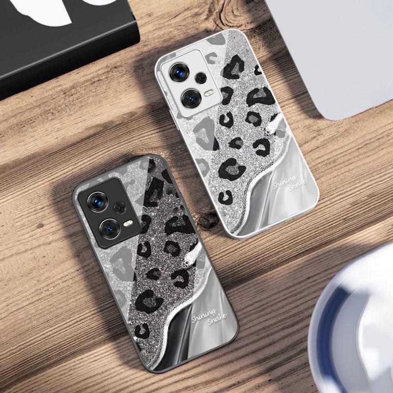 Leopard Sequin Snake For Xiaomi 14 Ultra 13 Lite Redmi Note 13 11 Pro 12 Plus Poco X6 3 Pro F4 6 GT Tempered Phone Case