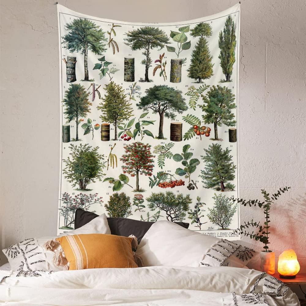 Vintage Lebensbaum Wandteppich Pflanzen Blätter und Blumen Wandteppich Hängend Vertikal Natur Identifikation Referenz Wandteppiche