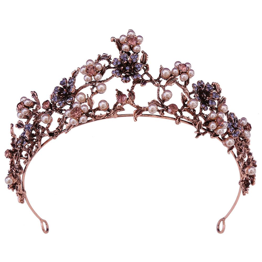 European and American Flowers Set with Black Diamonds, Pearls, Baroque Bridal Crown, Korean Wedding Birthday Headgear, Headband and Accessories