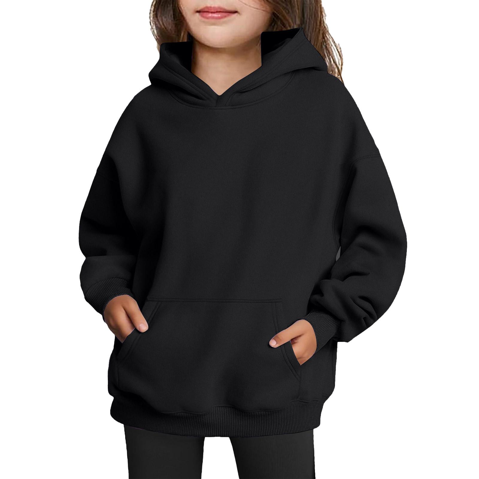 

Зимние однотонные толстовки с капюшоном и длинными рукавами для мальчиков и девочек 90 чёрный