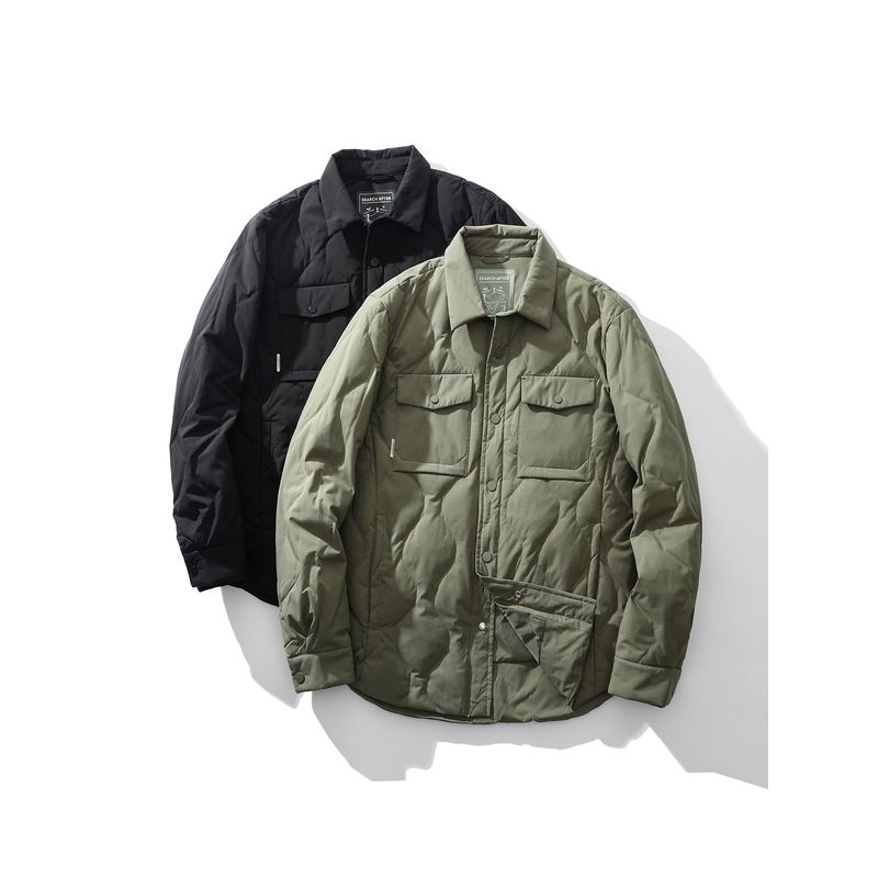 Lightweight down Jacket Men's Winter down Warm Work Shirt Coat Foreign Trade Men's Casual Turn-Down Collar Cotton Jacket