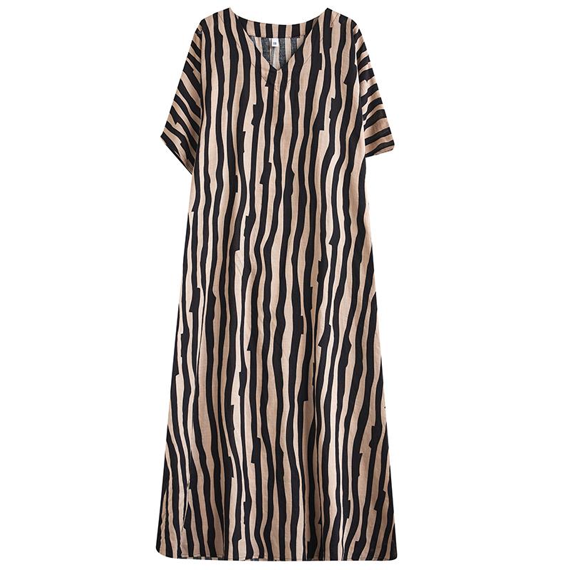 Krótki rękaw Plus rozmiar bawełniany pasek w stylu vintage nowy w sukienkach dla kobiet na co dzień, luźna, długa letnia sukienka