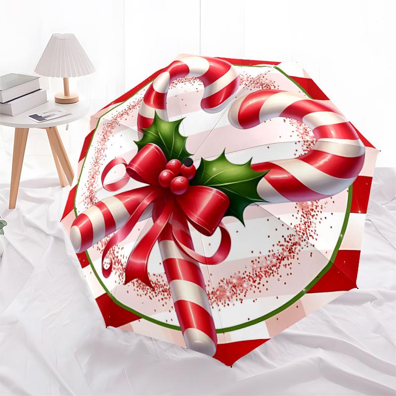 1pc Candy Cane Decorations Automatic Umbrella Portable Home Essential Umbrella, Iron Umbrella Structure Suitable for All Seasons Yy251123153