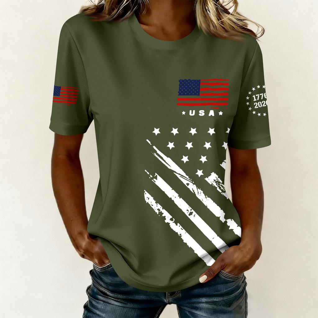 Women's Casual Printed T-Shirt Round Neck Pullover Short Sleeve Top