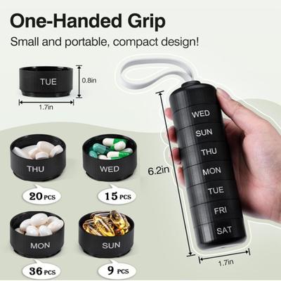 Metal Pill Organizer Weekly, Stackable Waterproof Travel Pill Box Large Aluminum Alloy Pill Case Container BPA Free 7 Day