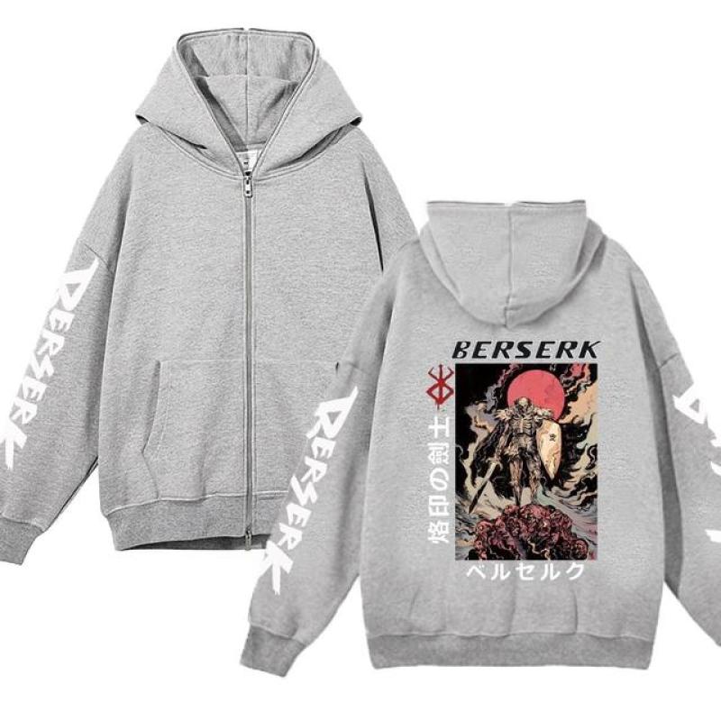 Berserk Hoodie Jackets Anime Guts Zipper Hoodies Casual Fleece Oversized Sweatshirt Loose Hip Hop Streetwear Zip Up Jacket Coats