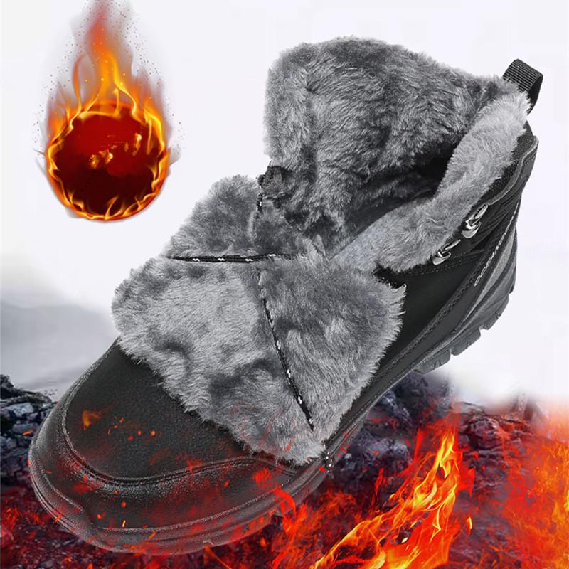 Fashion Winter Men Boots Plush Warm Snow Boots Leather Waterproof Sneakers Climbing Hunting Shoes Lace-up Outdoor Warm Hiking Boots Men