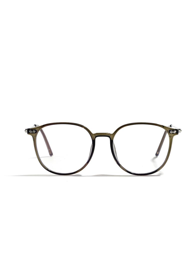Semi-Metal Frame Round Retro Flat Mirror Women Brown Plain Glasses Men