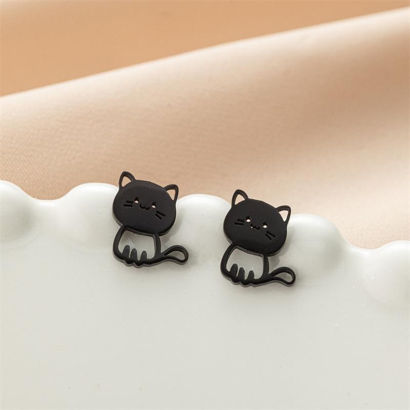 Boucles d'oreilles Puces Mignonnes Chaton Dessin Animé en Acier Inoxydable Coréen pour Filles