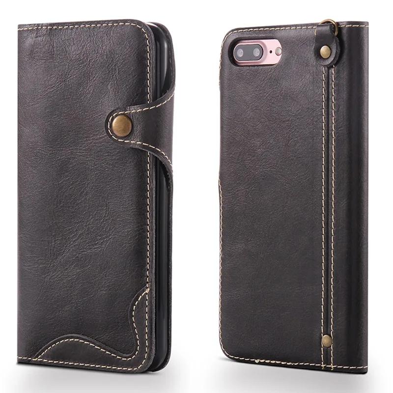 Naturalne etui ze skóry Genuine do IPhone 7 Plus 8Plus IPhone6 6Plus 6s 16 Pro Max Retro Vintage Flip Cover z kieszonką na karty i paskiem
