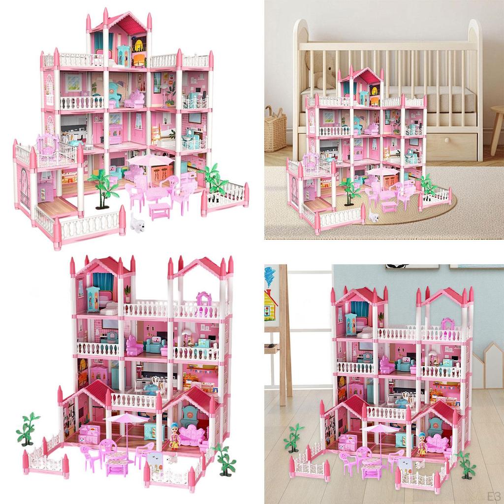 Doll House Dolls Toys Playset Pretend Play Dollhouse Princess Villa Model With DIY Assembly