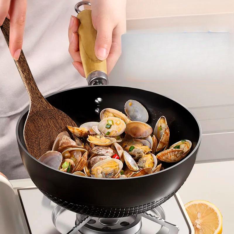 Mini Olla de Hierro Cocina de Inducción Wok Doméstico Gas Wok Especial Sartén de Fondo Plano Antiadherente Sin Recubrimiento