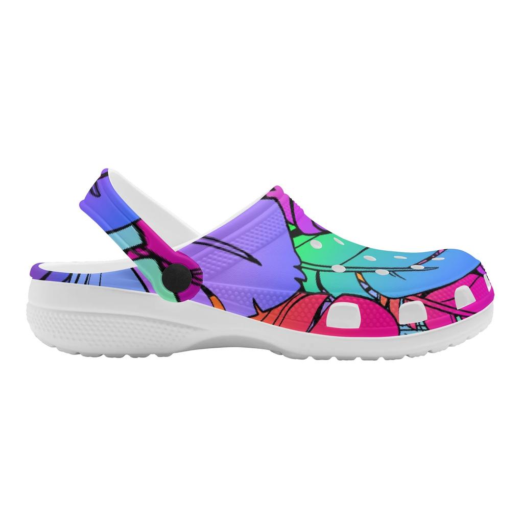 White EVA Clogs with Mystical Moon Print, Lightweight Slip On Garden Shoes, Breathable Beach Sandals, Indoor Outdoor Slippers for Men Women