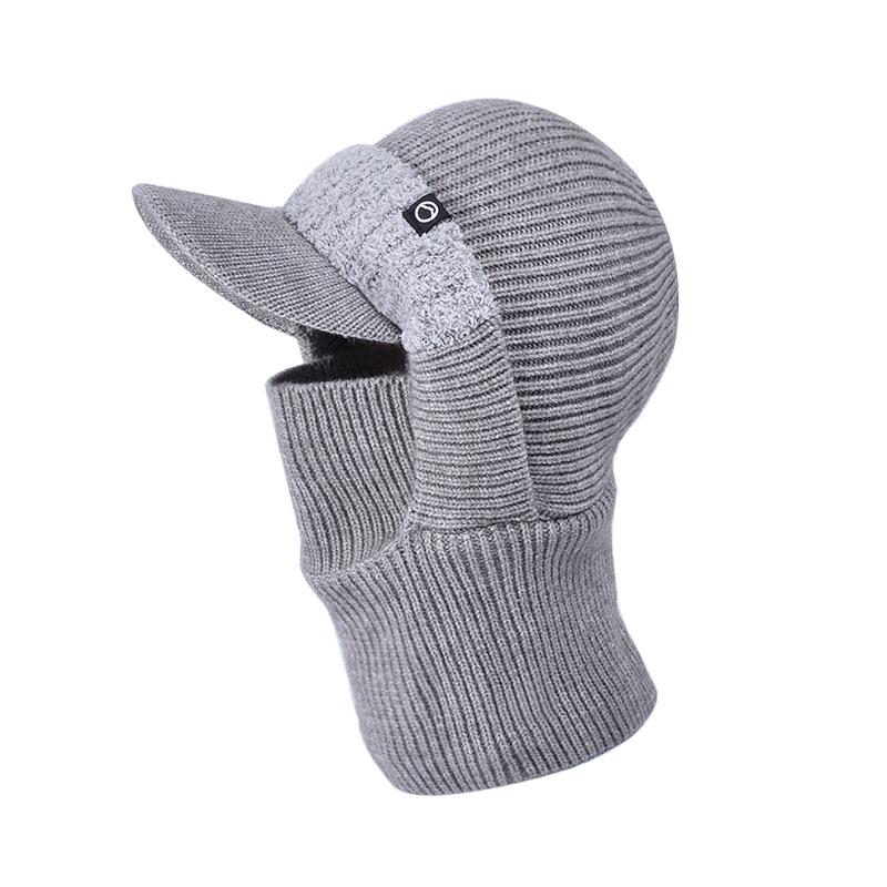 Winter Knitted Mask Scarf Integrated Hat Windproof Fleece Ear Protector Wool Hat Men's Riding Duck Tongue Pullover Hat