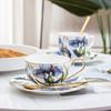 Exquisite Bone China Coffee Cup & Saucer - Hand-Painted Blooming Iris, Ideal Birthday Gift