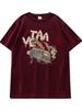 Camiseta Chic de Algodón Rojo Vino para Mujer Talla Grande - Estilo Coreano, Manga Corta, Oculta la Barriga
