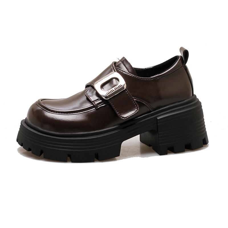 

Loafers new French spring 2025 thick-soled round head Velcro design one-pedal single shoes small leather shoes women 40