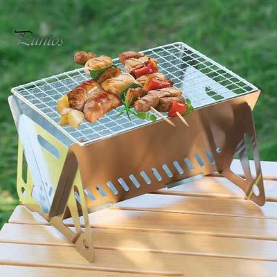 Tragbarer Holzkohlegrill, Edelstahl-Grillofen für Outdoor-Camping, Picknick, Wandern, zusammenklappbarer Grill mit Belüftungsdesign, leichter Barbecue-Grill