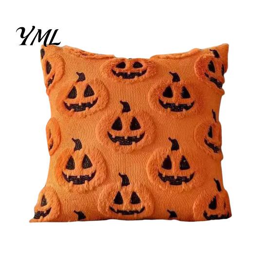 Soft Plush Ghost Decor Pumpkin Cushion Cover, Halloween Throw Pillow 18 X Inch Theme Indoor Cute Case for Spooky Season, Cozy Fall Home Decorative