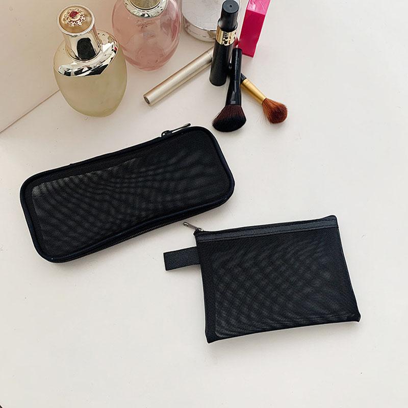 Travel Black Makeup Brush Case Cosmetic Toiletry Bag Organizer for Men Women Beauty Mesh Kit Pouch Wash Storage Accessories