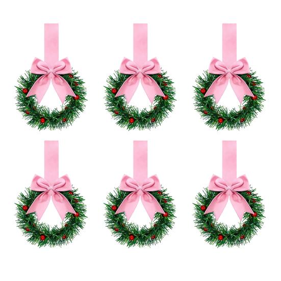 Vánoční kuchyňský věnec na skříňku se stuhou Malý věnec do okna z červených bobulí s mašlí pro statek Vchodové dveře Vánoční párty dekorace