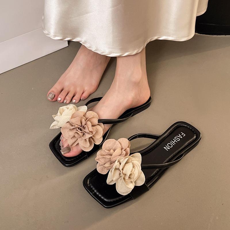 Holiday Style Flower Toe Cool Slippers Women's Summer Wear Flip-flops Beach Shoes Flat Slippers Large Size