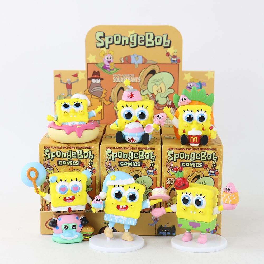 6Pcs/Set Spongebob Squarepants Anime Figures Toy Peripheral Collectible Model Doll Fans Gift
